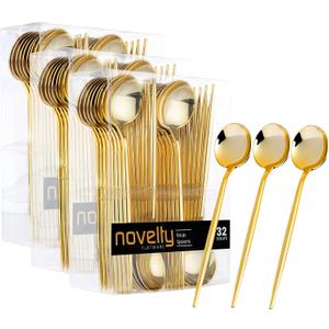 Novelty Modern Flatware, Cutlery,Disposable Plastic Soup Spoons Luxury Gold 64 Count