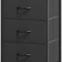 Somdot Night Stand with 4 Drawers, Vertical Storage Tower Fabric Dresser for Bedroom, Nightstand Bedside Table Furniture, Sturdy Steel Frame, Wooden Top & Easy Pull Fabric Bins, Black