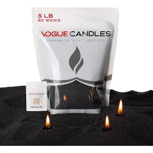Vogue Candles Granulated Black Wax Refill – 5LB Pearled Candle Sand Wax – Sand Candle Kit with 50 Cotton Wicks for DIY Home Lighting – PlantBased & Reusable for Clean Burning, Custom Vessels & Décor