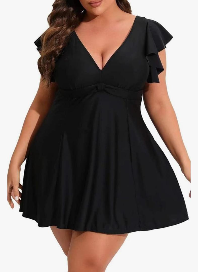 Smismivo Plus Size Swimsuit for Women Tummy Control One Piece Bathing Suit Slimming Ruffle Swimdress Curvy Swimwear, 2XL