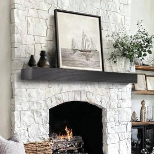 Fireplace Mantel Shelf, 4883 Inch Wooden Floating Shelf for Over Fireplace, Handcrafted Wood Mantels, Wall-Mounted Mantel Shelves, Rustic Floating Mantels Shelves for Living Room, Black