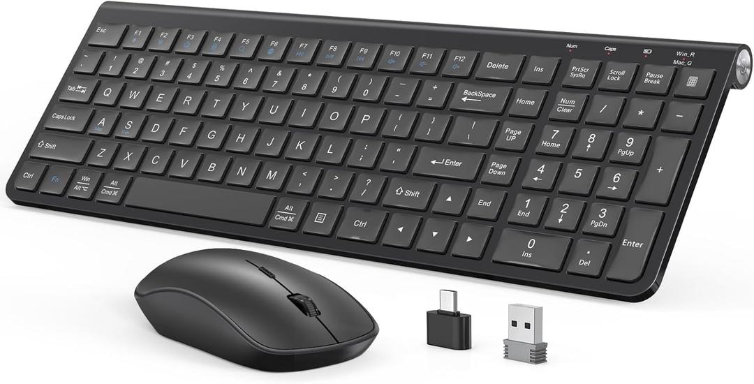 JOYACCESS Wireless Keyboard Mouse Combo, Ergonomic Wireless Keyboard with Adjustable Stand, Type-C Connector,and Waterproof Film Compatible with Win 7/8/10, MacBook Pro/Air, Laptop - Black