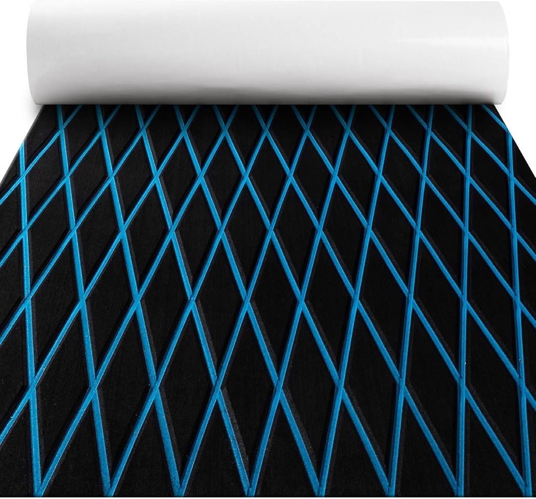 Fullfire Boat Flooring - EVA Foam Boat Decking - Marine Mat Self-Adhesive Flooring Sheet Marine Carpet for Motorboat Yacht Kayak RV (74.8" x 27.8", Black With Blue Lines)
