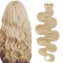 SEGO Wavy Tape In Hair Extensions Human Hair 20pcs 50g 20 Inch Blonde Remy Seamless Skin Weft Invisible Double Sided Body Wave Human Hair Tape In Extensions for Women -#0613 Bleach Blonde