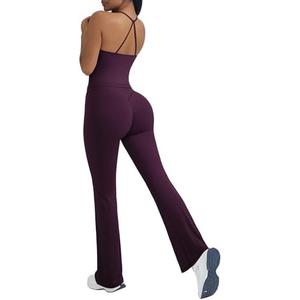 OMKAGI 2 Piece Workout Sets for Women Padded Tank Tops Flare Leggings Pilates Outfits S