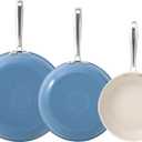 Redchef Non Stick Ceramic Frying Pan Set, Non Toxic Ceramic Pans for Cooking, 8" 9.5" 11" Skillet Set, No PFAS & PTFE & PFOA with Stainless Steel Handle, Dishwasher & Oven Safe Max up to 842F (Blue)