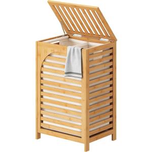FILWH Laundry Hamper with Lid (16.9 * 13 * 26.5inches) Large Bamboo Laundry Bin Basket 85L Clothes Hamper with 1 Removable Bag Storage baskets for Bathroom(Natural)
