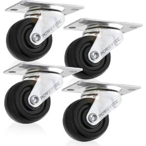 POWERTEC 2 Inch Swivel Caster Wheels Set of 4 with 160 lbs Loads, Heavy Duty Plate Casters, Rubber Castor Wheels for Furniture, Cart, Dolly and Workbenches (17210)