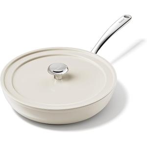 Redchef Ceramic Frying Pan with Lid, 11" Deep Saute Pan, 3.5QT Large Jumbo Cooker, Frying Pan Nonstick with Stay Cool Handle, Non Toxic Cooking Pan, Induction Dishwasher Safe, PFOA & PFAS Free(Beige)