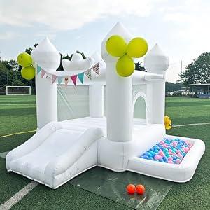 9FT White Bounce House,Inflatable Toddler Bouncy House for 3-6 Age Kids Party Gift with Blower White Jumper Bouncy Castle Wedding Decorations for Outdoor Play Backyard