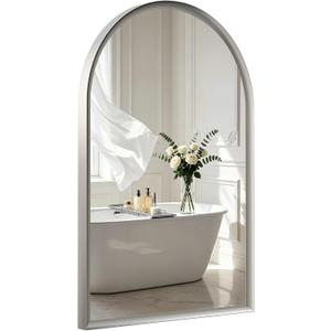 USHOWER Brushed Nickel Arched Bathroom Mirror for Over Sink, 24x36 Inch Silver Wall Mounted Mirror with Aluminum Alloy Frame, Suitable for Vanity, Bedroom, Living Room, Entryway Renovation