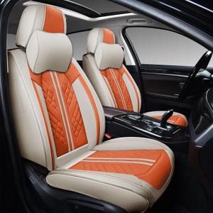 GXT Car Seat Covers Front Seats Only, Front Car Seat Covers 2 Pack, Premium Faux Leather Car Seat Cushion - Universal Fit for Most Sedans SUV Pick-up Truck with Headrests(White and Orange)