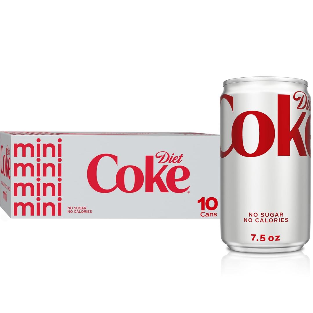 Diet Coke Fridge Pack Diet Soda, 7.5 fl oz Cans, 10 Pack - Mini Soda Soft Drinks, Best By OCT 27/25