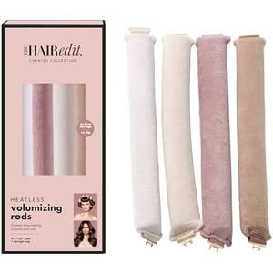 The Hair Edit Volumizing Hair Rods for Overnight Curls No Heat Hair Rollers for Long or Medium Length Hair, Soft Curlers for Women, Damage-Free Styling Tools for Volumizing Waves 4 Pack 10.5" Long