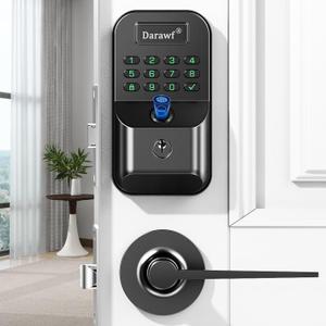 Fingerprint Door Lock with 2 Lever Handles - Keyless Entry Smart Deadbolt,Electronic Keypad Lock with Auto Lock,Bluetooth,APP Control,Digital Code,Password,Key,Front Door Handle Set,Easy Installation (Double black Fingerprint)