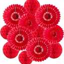 12pcs 6'' 8'' Red Honeycomb Balls Tissue Paper Fans Party Honeycomb Ball Fans Wall Decor Tissue Pom Poms Flower Balls Hanging Paper Fans for Party Baby Shower Birthday Wedding Nursery Decor(red kit)