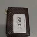 woogwin Slim RFID Credit Card Holder for Women Mini Front Pocket Wallet Purse With Keychain (Carbon Fiber Leather Coffee)