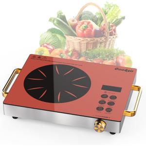 Single Burner Electric Cooktop Countertop Burner 110V 1800W, Orange | One Burner Electric Stove top for Dorm, Camping, RV, Timer, Child Lock, Steam, BBQ, Stir Fry, Portable 120V Plug in
