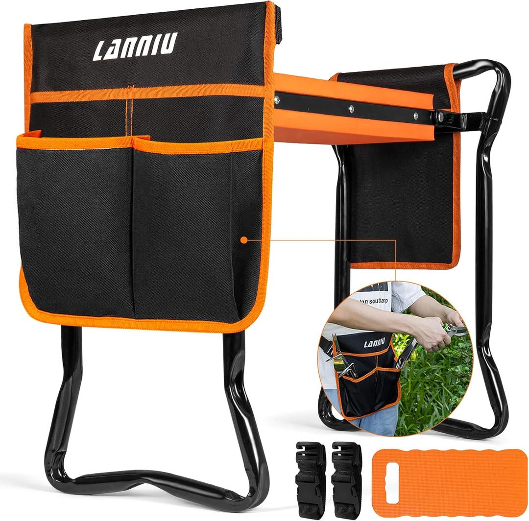 Garden Kneeler and Seat, Foldable Garden Stool, Heavy Duty Garden Chair for Kneeling and Sitting, Gardening Gifts for Women, Grandparents, Seniors, Mom & Dad (Orange)