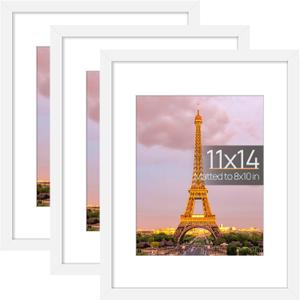 upsimples 11x14 Picture Frame Set of 3, Made of High Definition Glass for 8x10 with Mat or 11x14 Without Mat, Wall and Tabletop Display Photo Frames, White upsimples 11x14 Picture Frame Set of 3, Made of High Definition Glass for 8x10 with Mat or 11x14 Without Mat, Wall and Tabletop Display Photo Frames, White