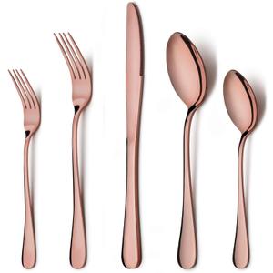 LIANYU 40-Piece Copper Flatware Silverware Set for 8, Stainless Steel Cutlery Eating Utensils Set, Wedding Party Festival Silverware, Mirror Finish, Dishwasher Safe