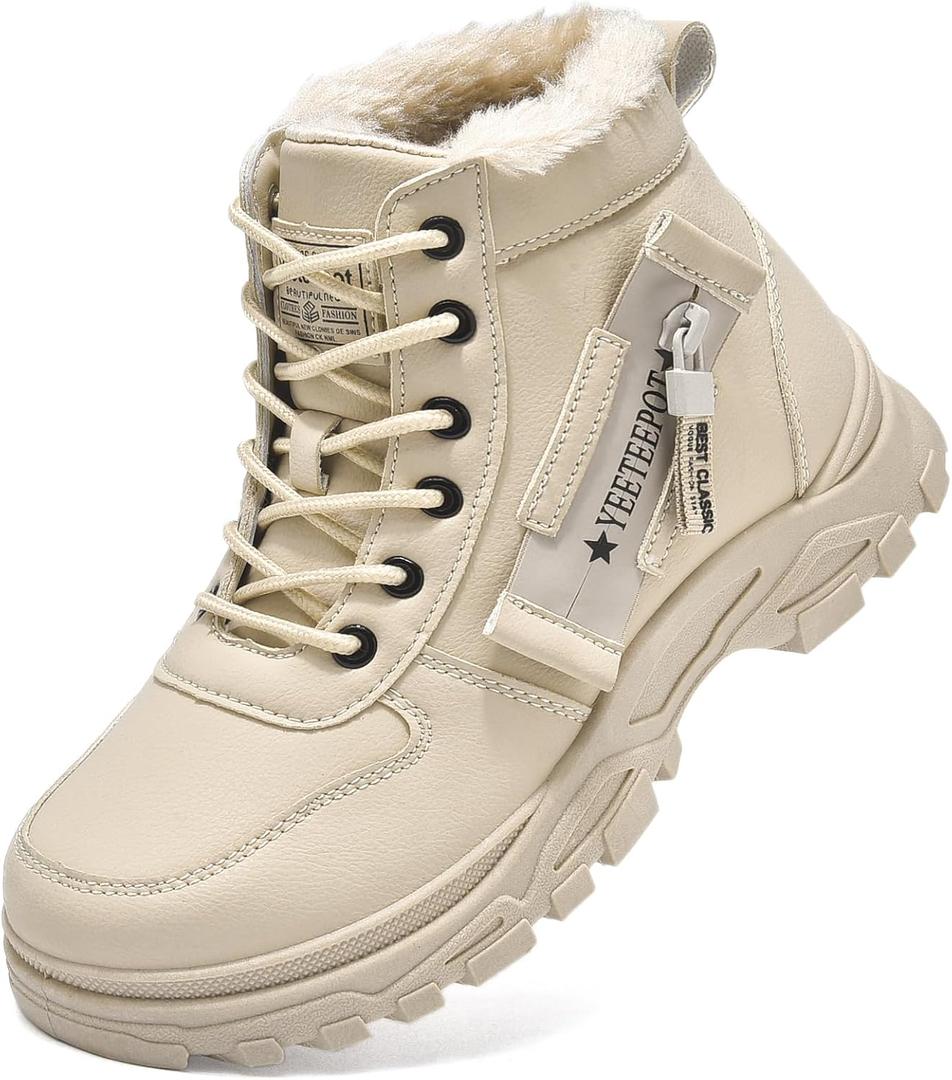 Womens Snow Boots Warm Winter Boots Ladies Fur Lined Ankle Boots Lace Up Outdoor Booties Anti-Slip Sneakers Waterproof Walking Shoes (10, Brown)