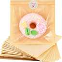 ARREBOL 100 Pack 7.1x7.5 Inch Cookie Bags with Window & Stickers for Packaging, Sealable Grease Resistant Small Brown Paper Bakery Bags for Bread