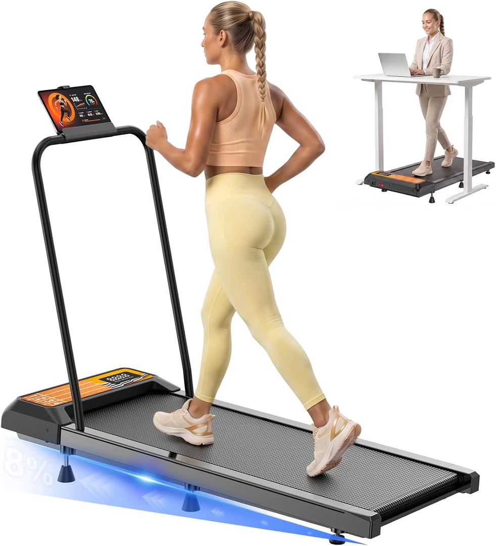 Under Desk Treadmill with Incline, Portable Walking Pad with Handlebar
3-in-1 Mini Treadmill, 2.5HP Low-Noise Motor, Remote Control, 270 lbs Weight Capacity, for Home and Office