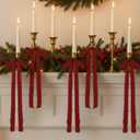 12 Pcs Velvet Christmas Bows Candle Holder Decoration Large Raw Edge Pre-Tied Bow 7.1"x15.7" Vintage Fringe Ribbon Handmade Bow for Christmas Tree Candlestick Rustic Gift Wrapping(Red)