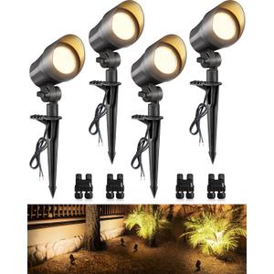 SUNVIE 6W Low Voltage Landscape Lighting LED Landscaping Lights Warm White Low Voltage Lighting Waterproof Landscape Spotlights with Connectors Spot Lights Outdoor for Tree Wall Pathway Yard, 4 Pack