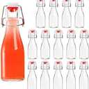 Tebery 15 Pack Flip Top Round Glass Bottles with Leak Proof Easy Caps, 5 oz Clear Beer Bottle Vinegar Kombucha Bottles for Wedding Themed Baby Shower Christmas Gifts