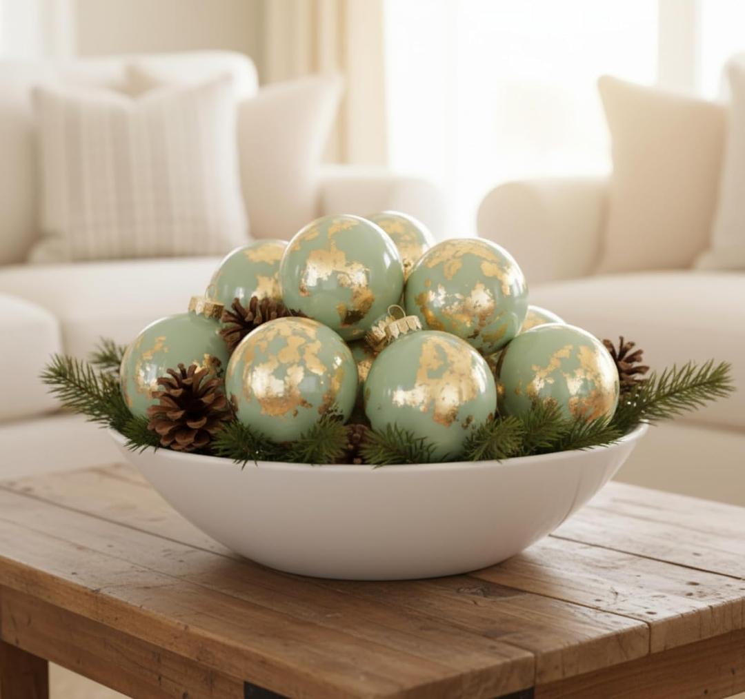 Suncalla 18 Pcs World Globe Christmas Ball Ornaments Sage Green Earth Globe Ornaments for Christmas Tree Golden Textured Vintage Hanging Shatterproof Plastic Balls for Xmas Tree Holiday Party Deco