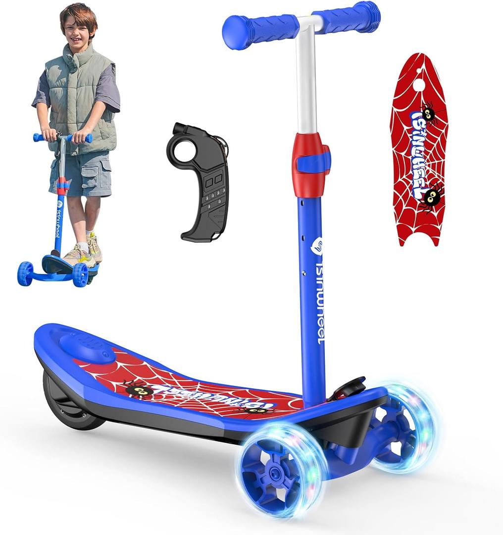 isinwheel MiniSpider Electric Scooter for Kids Ages 3-12, 2-in-1 3 Wheel Kids Electric Scooter with Remote Controller and 2 Speeds, Nice Gifts for Kids