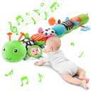 Baby Sensory Musical Caterpillar Plush Toy, Soft Stuffed Animal with Mirror Crinkle Paper Rattle Teether, Tummy Time Play Toy for 0-12 Months Newborn Infant, Baby Shower Gift for Boys Girls, Green
