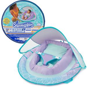 SwimWays Infant Spring Float, Baby Pool Float with Canopy & UPF Protection, Swim Training PFD, Swimming Pool Accessories for Babies 3-9 Months