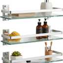 AIJALY 3 Pack Bathroom Glass Shelf,Aluminum Tempered Glass 0.3in Extra Thick Rectangular 1 Tier Storage Organizer Wall Mount,Silver 15.7in