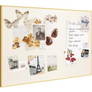Fabric Bulletin Board 40x30 inches, Golden Aluminum Framed Wall Pin Board