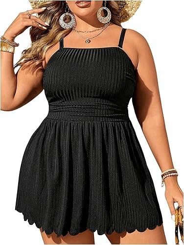 OYOANGLE Women's Plus Size 2 Piece Tankini Swimsuit Textured Ruffle Hem Swim Dress with Bottoms Swimwear
2 XL