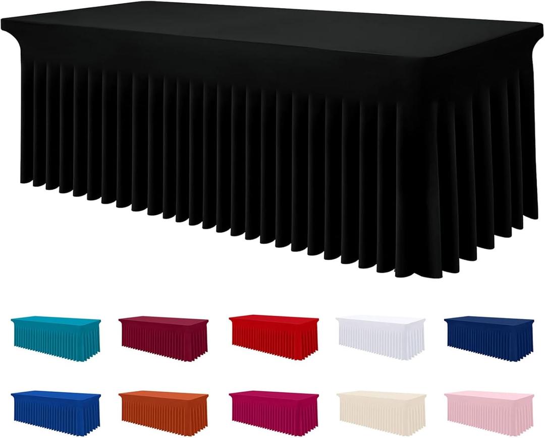 Smiry Spandex Tablecloth, Elastic Fitted Stretch Tablecloth for 6FT Rectangle Tables, Waterproof Washable Table Cover Skirt for Outdoor, Wedding, Banquet & Parties (Black, 72Lx30Wx30H Inch)