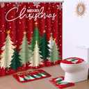 Fanfanwin 4 Pcs Merry Christmas Bathroom Set with 71x71 Inches Christmas Tree Shower Curtain Non-Slip Rugs Toilet Lid Cover and Bath Mat Waterproof Bathroom Decor Accessories Set
