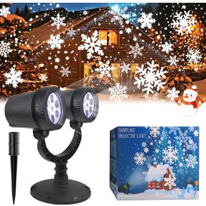 Outdoor Christmas Decorations Christmas Double Head Snowflake Projector Lights,Christmas Projector Lights IP65 Waterproof Adjustable Christmas Decorations Indoor for Patio Wall Window