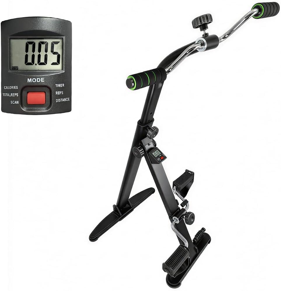 Adjustable Pedal Exerciser for Seniors, Upright Arm and Leg Exercise Bike for Home Physical Therapy, Sit-Down Recumbent Cycle with LCD Display & Chrome Handlebars for Joint Mobility