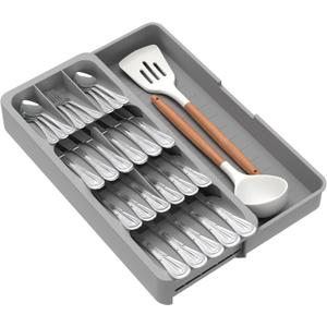 Kitchen Utensil Drawer Organizer, Expandable Silverware Organizer, BPA Free Small Cutlery Holder, Grey