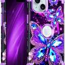 Hekodonk for iPhone 15 Plus Case,Glow in The Dark Three Layer Heavy Duty Shockproof Protection Hard Plastic+Soft Silicone Full Body Drop Protective Case for Apple iPhone 15 Plus,All Purple