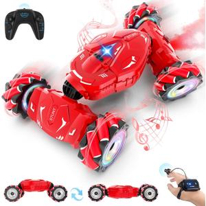 Pristar RC Stunt Cars, Gesture Sensing Remote Car Toys for 6-12 Boys Girls, 2.4Ghz Hand Remote Control Car with Spray Lights Music 360 Rotation 4WD Off-Road, Birthday Xmas Gifts for Kids Age 6-12