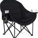 Oversized Camping Chairs for Adult - Heavy Duty Padded Portable Folding Chair XL Collapsible Camp Chair with Cup Holder Side Pocket for Outdoor Lawn Beach Sport Fishing Support 500LBS, Black
