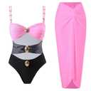 YUNIDMEIM Women's One Piece Swimsuit with Cover up Set Beach Wrap Skirt Retro Bikini Set Two Piece Bathing Suit with Cover up Blackpink, Small