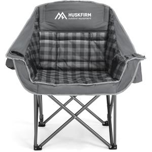 Oversized Camping Chair Padded Camping Chairs Heavy-Duty Foldable Camping Chairs with Cup Holder and Cooler Bag Portable Lawn Chair for Sports Outdoors-Support 450LBS, Grey (Single Pack)