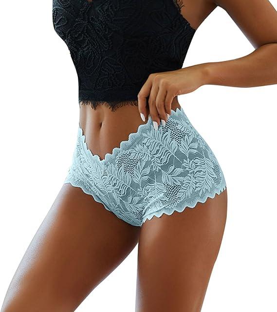 Lace Thong Cheeky Underwear for Women Seamless Bonded Boyshorts Full Coverage Hipster Panties 5 packs XL