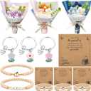 Wavwavw 3 Set Graduation Gifts for Teacher, Positive Handmade Mini Crochet Flowers Bouquet Flower Keychains Wooden Bead Bracelet with Card for Teacher Supplies (Pastel)